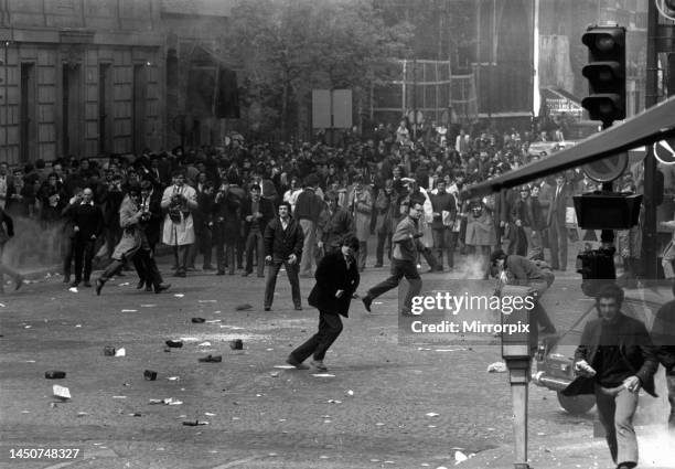 Period of civil unrest throughout France, police on the streets of Paris as students riot against the government. May 1968.