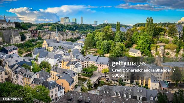 high angle view of buildings in city,luxembourg city,luxembourg - luxembourg benelux photos et images de collection