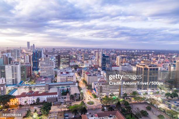 high angle view of modern buildings in city against sky,nairobi,kenya - nairobi cityscape stock pictures, royalty-free photos & images