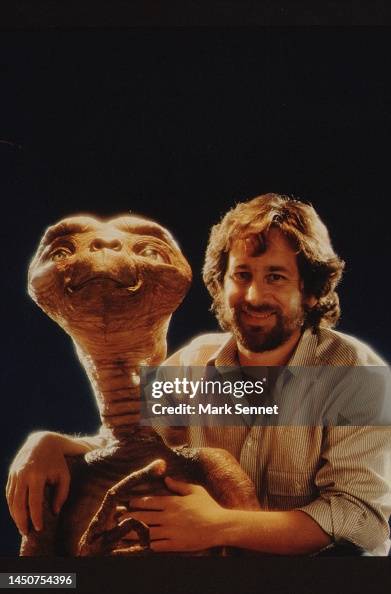 Steven Spielberg poses with E.T. at Carlo Rimbaldi studio in April ...