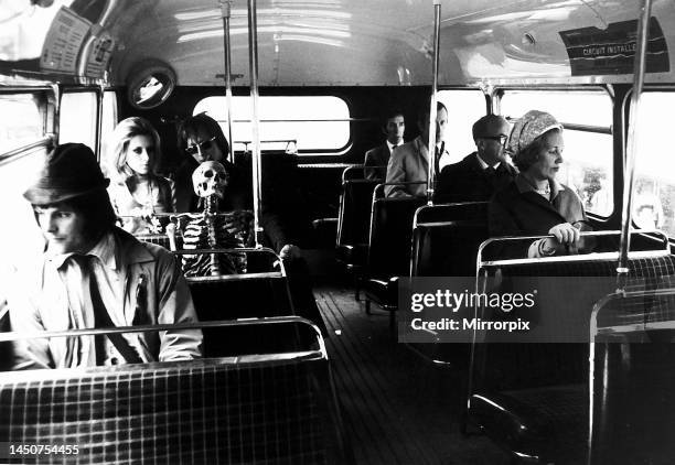 Skeleton on the bus with pop singer Elmer Gantry