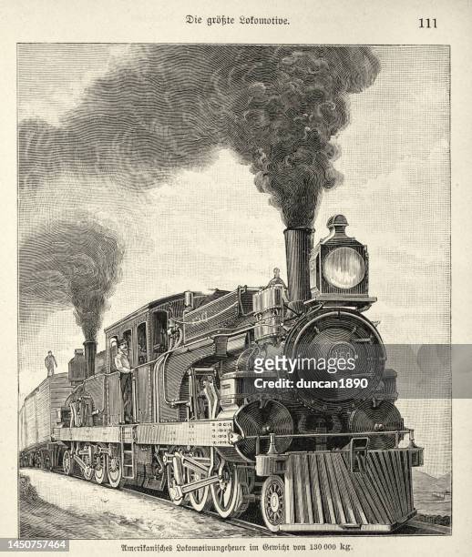 amerikanischer dampflokomotiv-güterzug mit kuhfänger, geschichte des schienenverkehrs, 1890er, 19. jahrhundert - lokomotive stock-grafiken, -clipart, -cartoons und -symbole