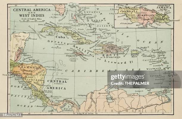 karte von mittelamerika und westindien - jamaica stock-grafiken, -clipart, -cartoons und -symbole