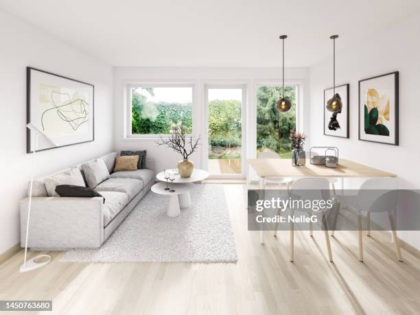 bright modern interior - wooden floor outdoor stock pictures, royalty-free photos & images