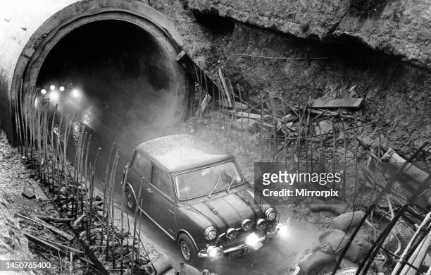 Minis in Coventry sewers during the filming of The Italian Job film. 26th September 1968.