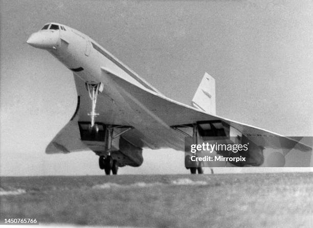 Maiden Flight of Concorde 002, the British built prototype of the Angle-French supersonic airliner, seen on lift-off as it made a successful 21...