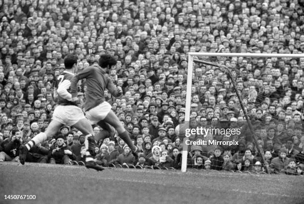 English League Division One match at Highbury. Arsenal 0 v Manchester United 2. United footballer George Best. 24th February 1968.