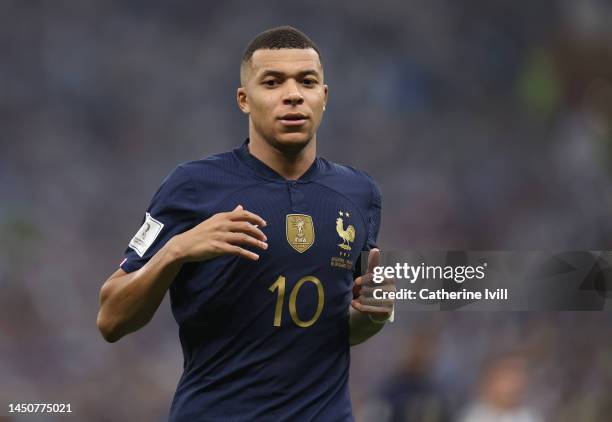 Kylian Mbappe of France during the FIFA World Cup Qatar 2022 Final match between Argentina and France at Lusail Stadium on December 18, 2022 in...