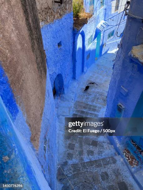 high angle view of blue building,chefchaouen,morocco - chefchaouen medina stock pictures, royalty-free photos & images