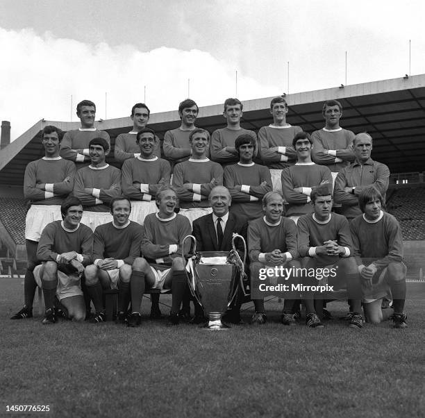 Team group of Manchester United with European Cup 1968Bill Foulkes John Aston Jimmy Rimmer Alex Stepney Alan Gowling David Herd David Sadler Tony...