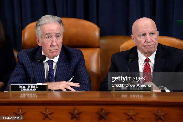 Committee chairman Rep. Richard Neal and ranking member Rep. Kevin Brady attend a business meeting of the House Ways and Means Committee on Capitol...