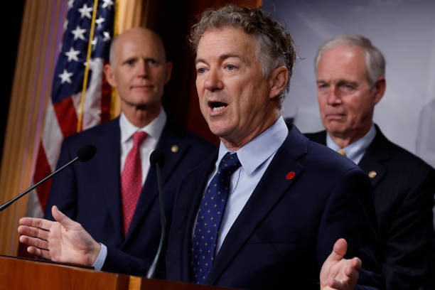 Sen. Rand Paul speaks against the federal omnibus spending legislation for FY 2023 that at a news conference with Sen. Rick Scott and Sen. Ron...