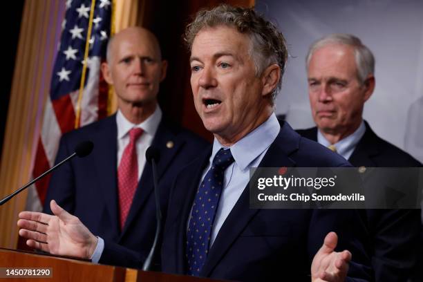 Sen. Rand Paul speaks against the federal omnibus spending legislation for FY 2023 that at a news conference with Sen. Rick Scott and Sen. Ron...