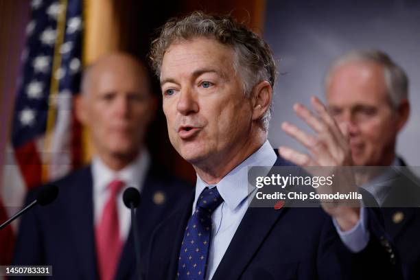 Sen. Rand Paul speaks against the federal omnibus spending legislation for FY 2023 that at a news conference with Sen. Rick Scott and Sen. Ron...