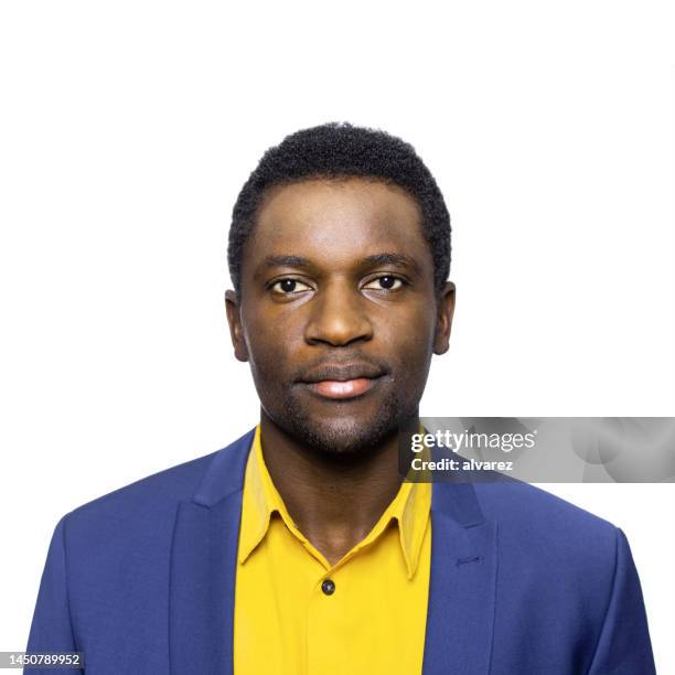 portrait of a young african man on white background - real businessman isolated no smile stock pictures, royalty-free photos & images