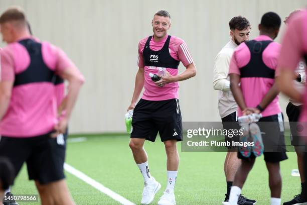 Jamie Vardy of Leicester City during the beep test as Leicester City players return to pre-season training at Leicester City training Complex,...
