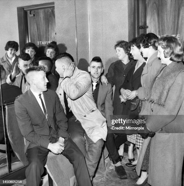 Early adoptees of the Delaware or Mohican hair cut. 1958.