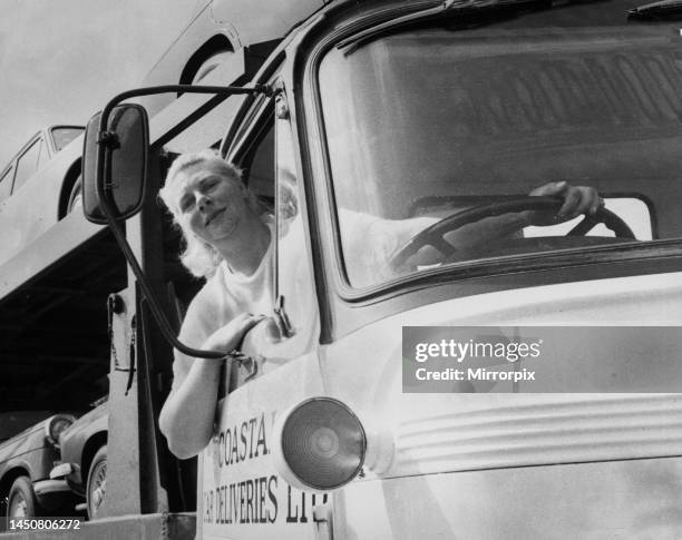 Mrs Pamela Porter of Stretton of Dunsmore near Rugby pictured with her transporter. 17th July 1969.