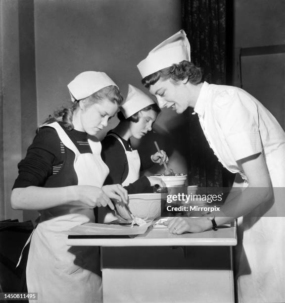 Blind girls taught cookery Henshaw's School for the Blind, at Stretford, Lancs. December 1953.