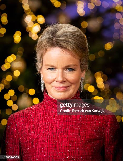 Queen Mathilde of Belgium attends the Christmas concert at the Royal Palace on December 20, 2022 in Brussels, Belgium.