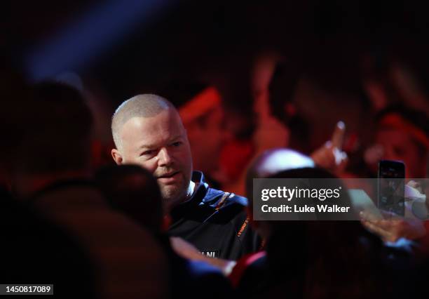 Raymond van Barneveld of Netherlands walks o during his Second Round Match against Ryan Meikle of England during Day Six of The Cazoo World Darts...