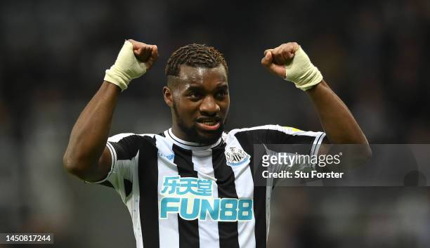 Newcastle player Allan Saint-Maximin celebrates after the Carabao Cup Fourth Round match between Newcastle United and AFC Bournemouth at St James'...