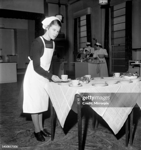 Blind girls taught cookery Henshaw's School for the Blind, at Stretford, Lancs. December 1953.