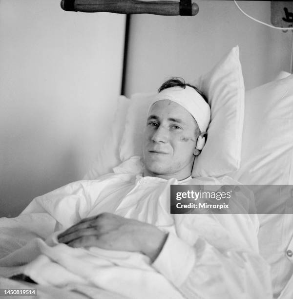 Bobby Charlton of Manchester United pictured in his hospital bed as he recovers following the Munich air crash. On 6 February 1958, the United team,...