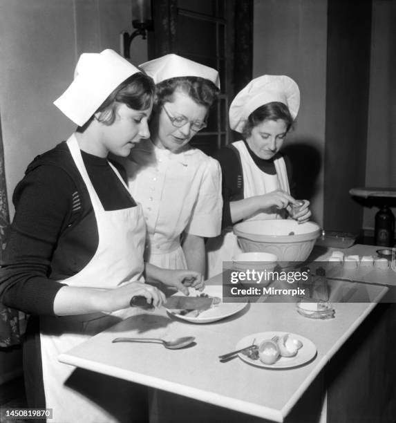 Blind girls taught cookery Henshaw's School for the Blind, at Stretford, Lancs. December 1953.