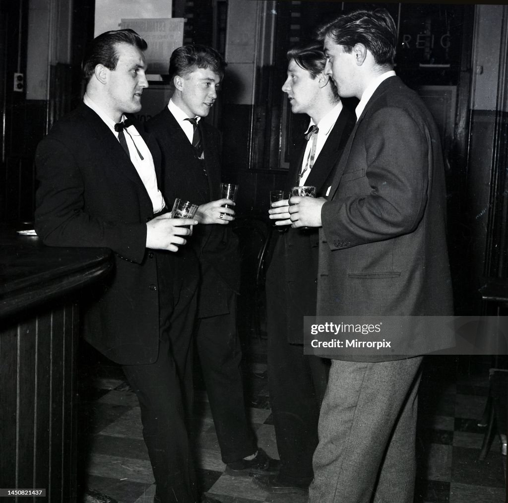 Youth Culture Teddy boy Tony Reuter leader of the Elephant Boys gang seen here enjoying a pint 1955