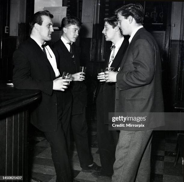 Youth Culture Teddy boy Tony Reuter leader of the Elephant Boys gang seen here enjoying a pint1955.