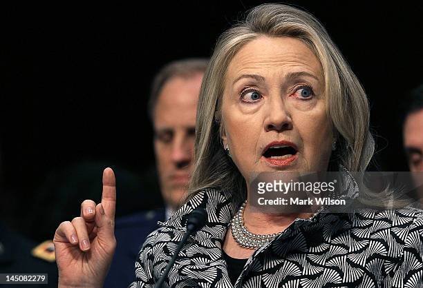 Secretary of State Hillary Clinton speaks during a Senate Foreign Relations Committee hearing on Capitol Hill May 23, 2012 in Washington, DC. The...