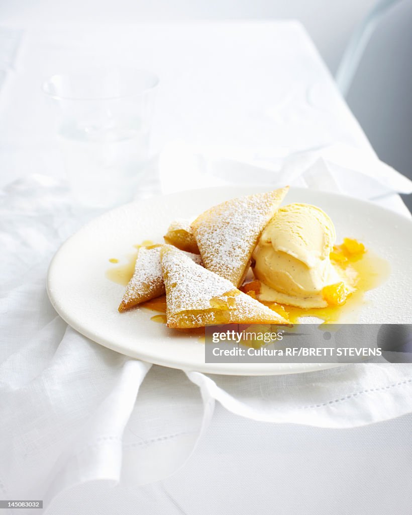 Plate of pastries with ice cream