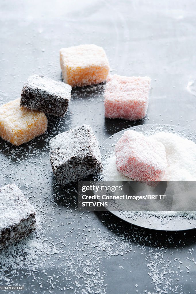 Sugar coated candies on counter