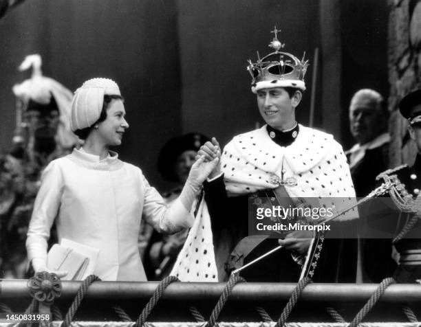 Your Prince - My dear Son, July 1969. The moment when the Queen presented the Prince of Wales to his people after his investiture in Caernarfon...