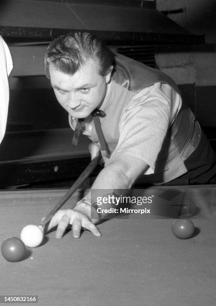 Youth Culture Teddy boy Tony Reuter leader of the Elephant Boys gang seen here playing snooker1955.
