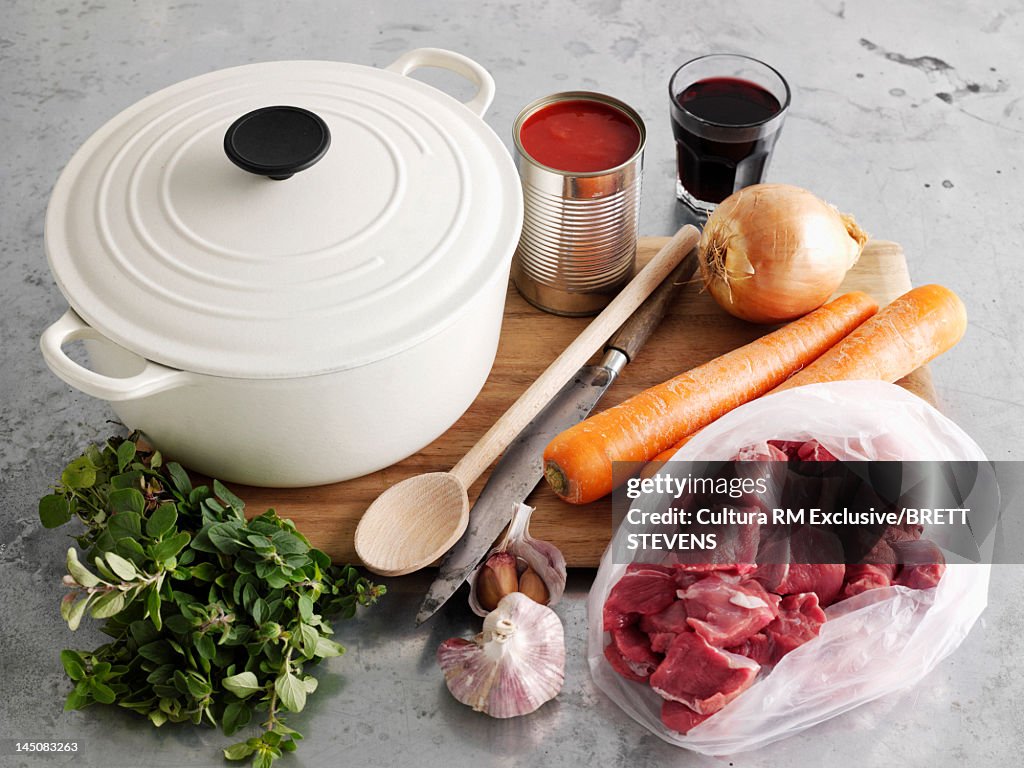 Dutch oven with vegetables and meat