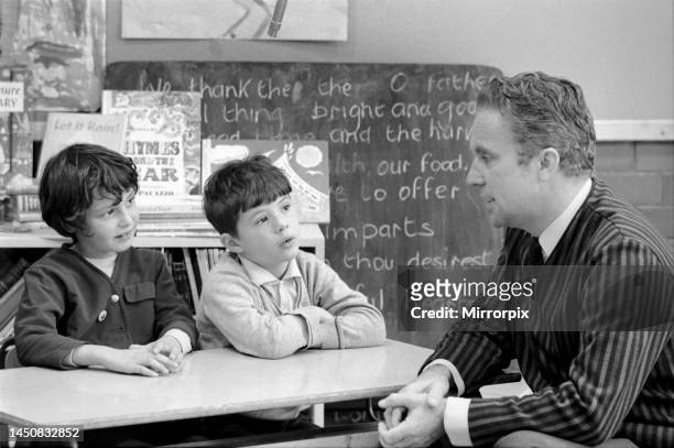 The man who talks to children, Harold Williamson pictured at Craven Park primary school, Castle Wood Road. October 1969.