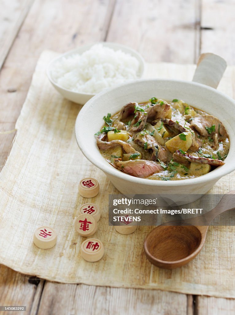 Bowl of meat and potato soup