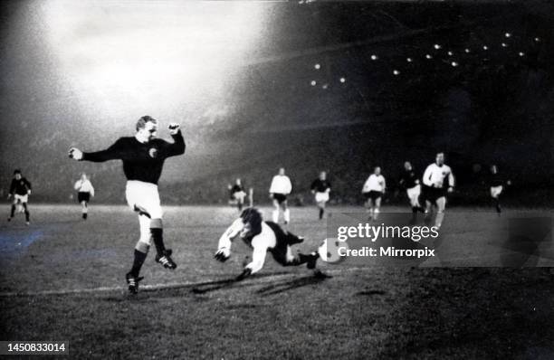 World Cup Qualifying match at Volkspark, Hamburg. West Germany versus Scotland. Jimmy Johnstone scores the game's opening goal in the third minute...