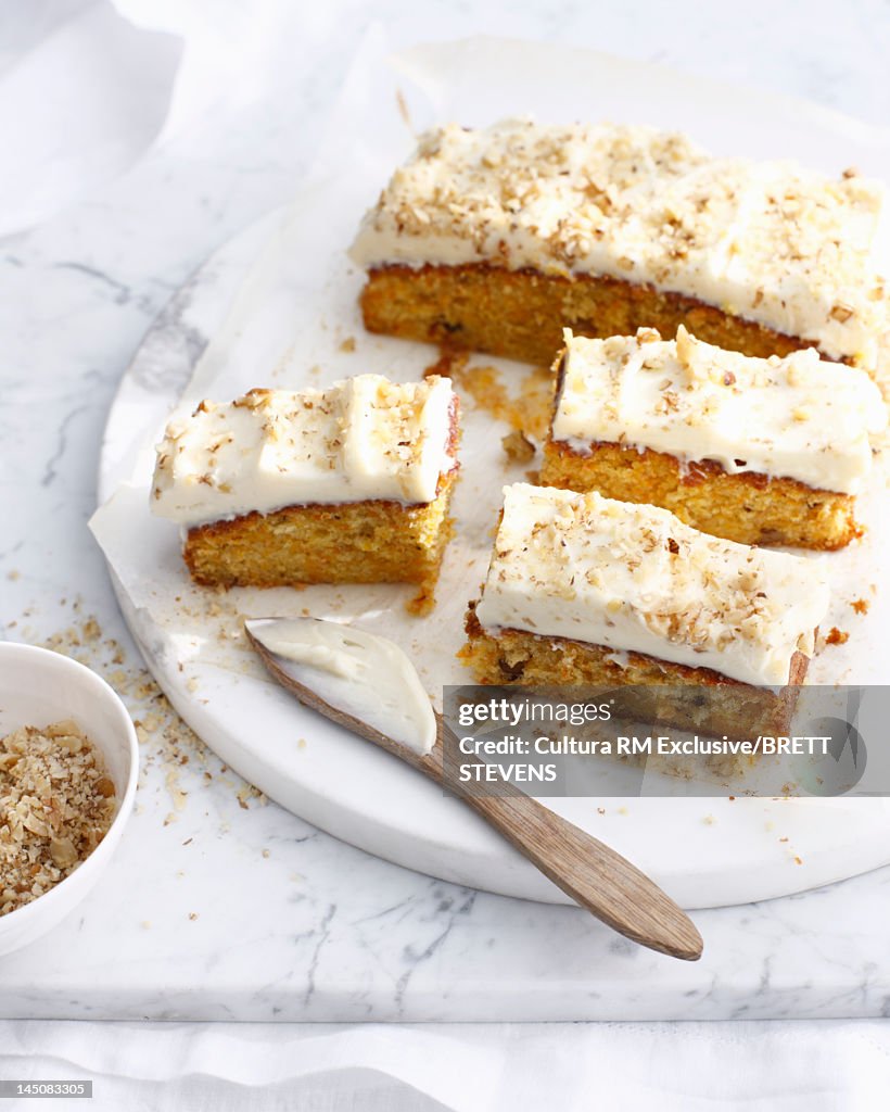 Platter of frosted carrot cake