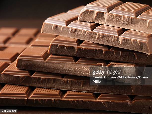 close up of bars of chocolate - chocolate stockfoto's en -beelden