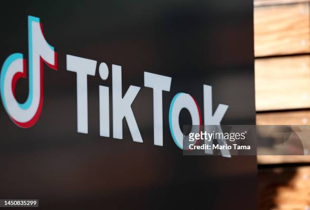 The TikTok logo is displayed outside a TikTok office on December 20, 2022 in Culver City, California. Congress is pushing legislation to ban the...