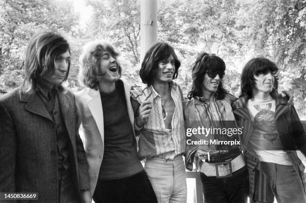 Rolling Stones. The photo call introducing Mick Taylor who took Brian Jones' place in the band to the press in Hyde Park. 13 June 1969.