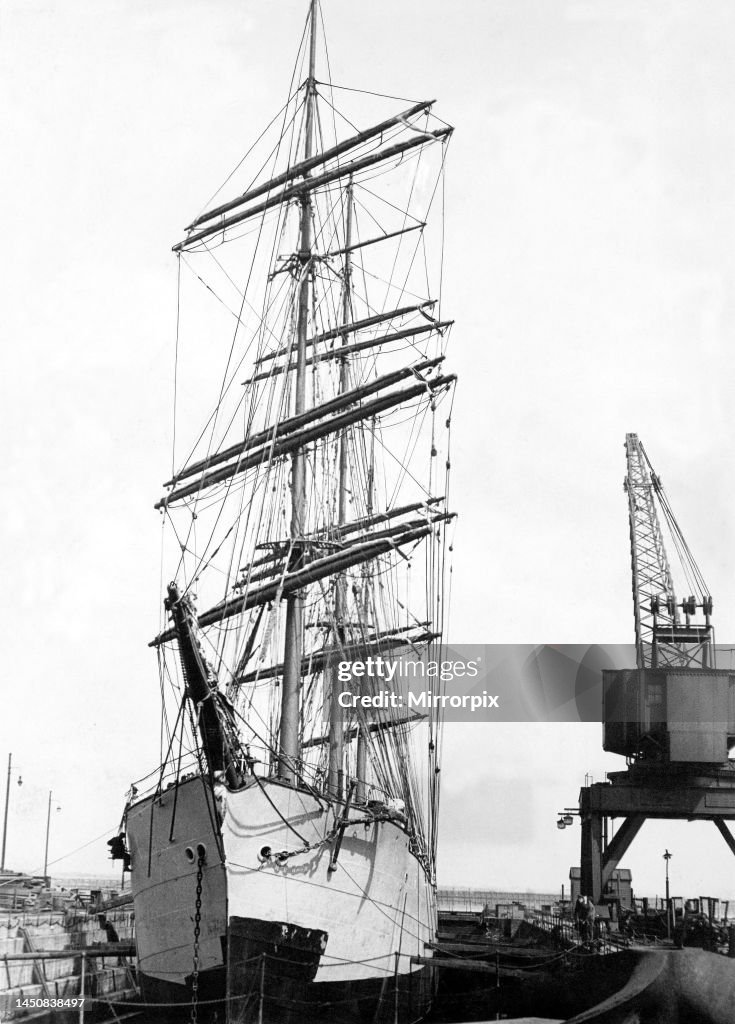 The sailing ship windjammer Grace Harwar in dry-dock at South Bank, River Tyne