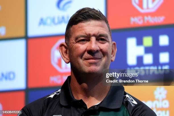 Rabbitohs coach, Jason Demetriou speaks to the media during a South Sydney Rabbitohs NRL media opportunity at The Venue on December 21, 2022 in...