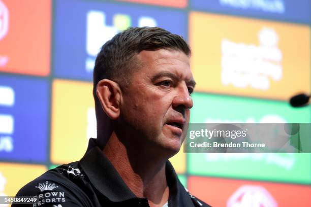 Rabbitohs coach, Jason Demetriou speaks to the media during a South Sydney Rabbitohs NRL media opportunity at The Venue on December 21, 2022 in...