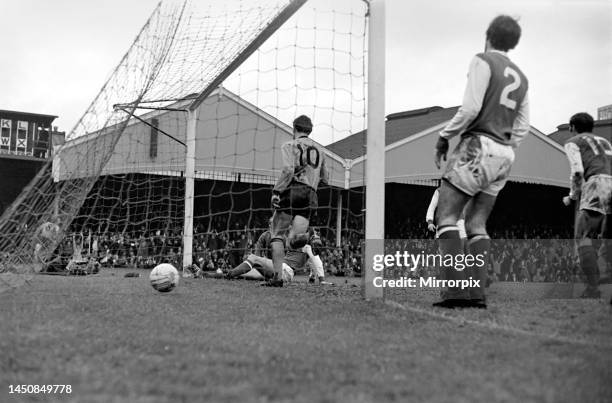 English League Division One match. Wolverhampton Wanderers versus Arsenal. Action from the match at Molineux. Bertie Lutton scores Wolves first goal...