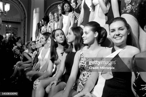 Miss World 1969. Front row Graciela Marino , Stefane Meurer , Eva Rueber-Staier , Wanda Pearce , Maud Alin , Ana Cristina Rodrigues , Jacquie Perrin...