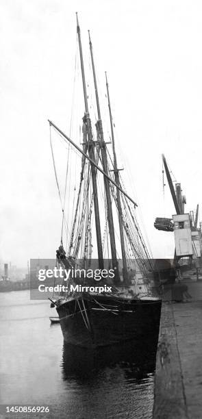 The three-masted schooner sailing ship GAD, which has arrived at Tyne Dock with a cargo of pit-props.